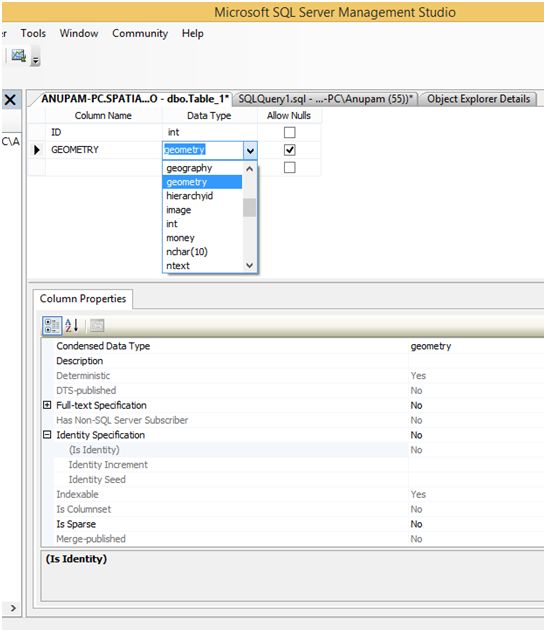 support for spatial data types